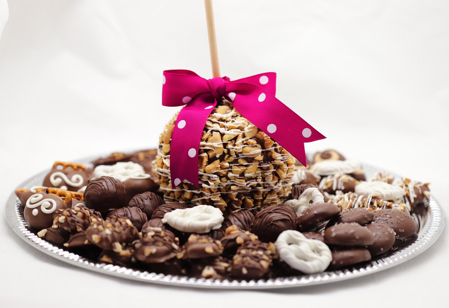 Assortment Tray with Apple Various Sizes Homemade Chocolates by